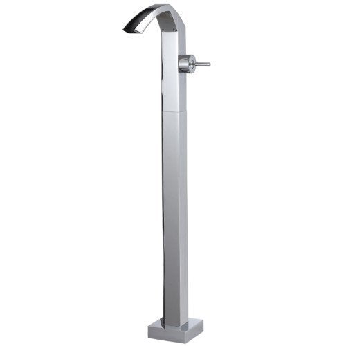 Treemme Arche miscelatore lavabo a pavimento a cascata Cromo Lucido in ottone e cromato ambientato su piano bagno con...