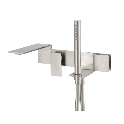 Treemme 5mm miscelatore vasca a muro quadro monocomando con doccetta e flessibile senza parte incasso inox satinato