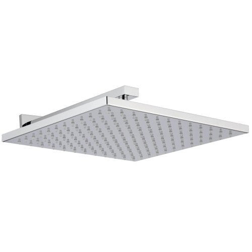 Treemme Q30 soffione 30x30 a parete anticalcare cromo Cromo Lucido, vista frontale della maniglia e della bocca di...