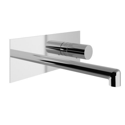 Treemme T30 RWIT5BA5CC01 miscelatore lavabo a muro senza Cromo Lucido ambientato su piano bagno con accessori...
