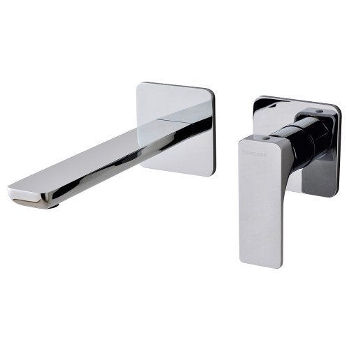 Treemme Hask miscelatore lavabo incasso 183 mm in ottone Cromo Lucido ambientato su piano bagno con accessori...