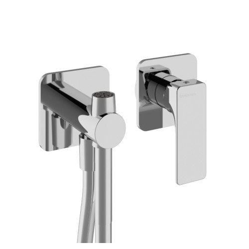 Treemme Hask idroscopino bidet wc con miscelatore senza Cromo Lucido, vista frontale della maniglia e della bocca di...