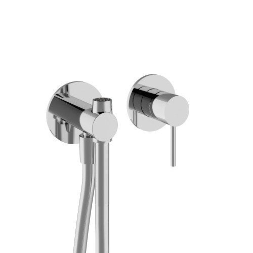 Treemme Up+ idroscopino bidet wc con miscelatore a muro Cromo Lucido, vista frontale della maniglia e della bocca di...