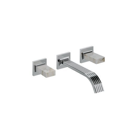 Treemme Kea gruppo lavabo a muro maniglia in marmo senza Cromo Lucido ambientato su piano bagno con accessori...
