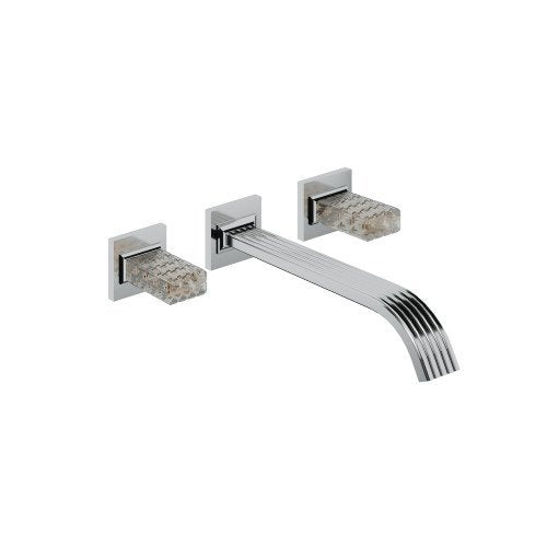 Treemme Kea RWIT7A60CCRO gruppo lavabo a muro 240mm con Cromo Lucido in cristallo ambientato su piano bagno con accessori...