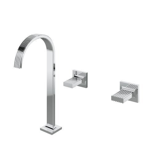 Treemme Kea RWIT7A85CCKO batteria lavabo con canna ad Cromo Lucido ambientato su piano bagno con accessori - Rubinetterie...