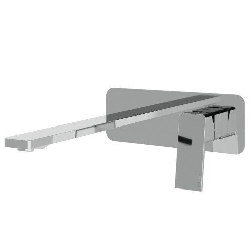 Treemme Pa36 Miscelatore lavabo a muro monocomando senza Cromo Lucido ambientato su piano bagno con accessori...