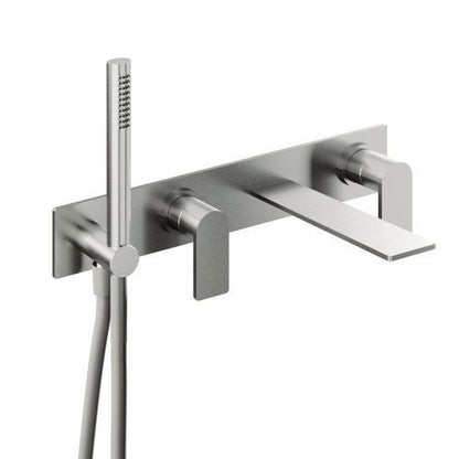Treemme 3.6 RWIT9AD7IS03 miscelatore vasca a muro con bocca e doccetta con maniglia a leva senza parte incasso inox satinato
