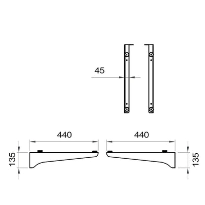 Staffe reggimensola 44x13 in acciaio, dettaglio ravvicinato del materiale e dell'aggancio - Exagonshop