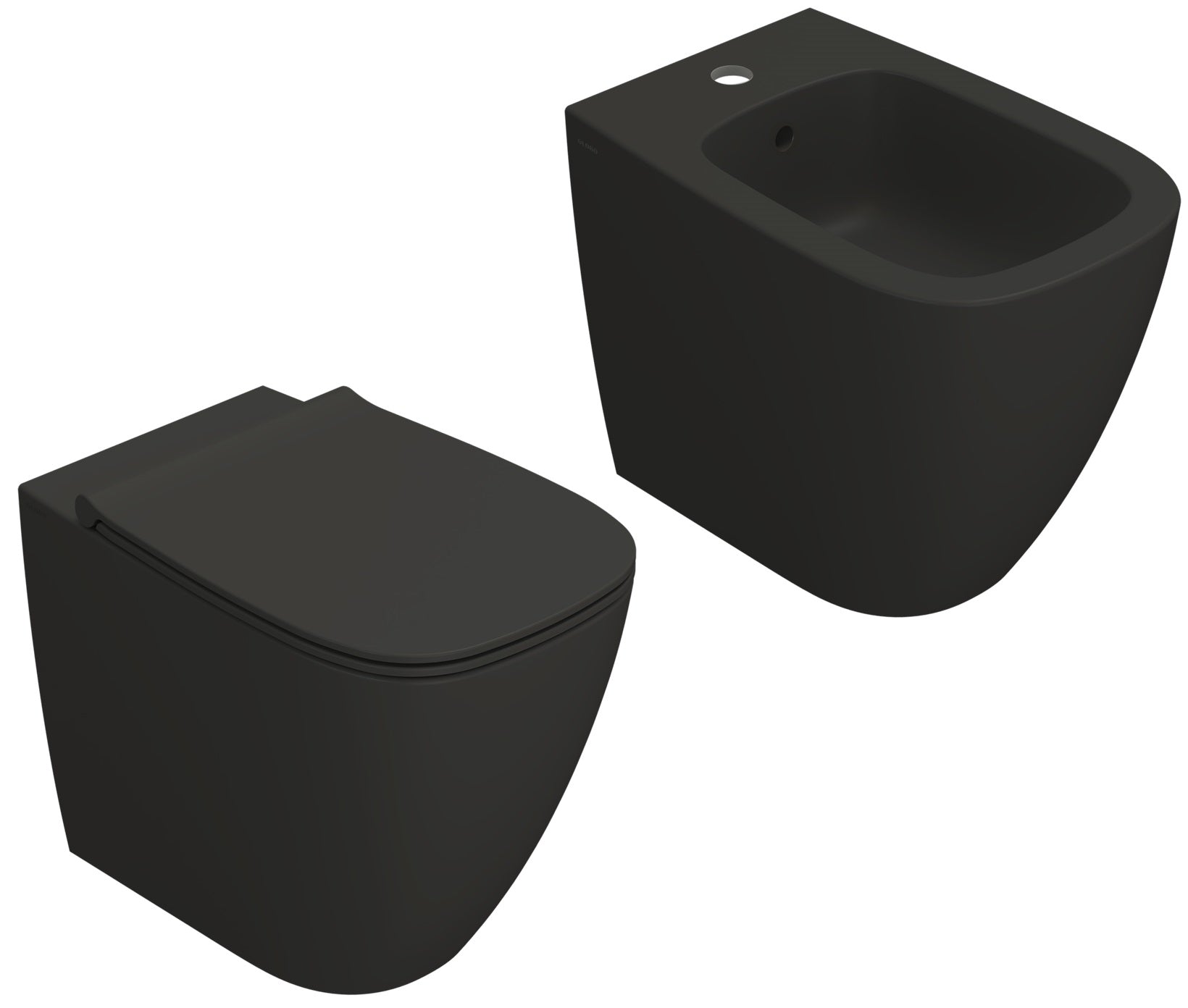 Globo Genesis coppia sanitari a pavimento vaso senza brida, vista frontale su sfondo bianco - Ceramica Globo