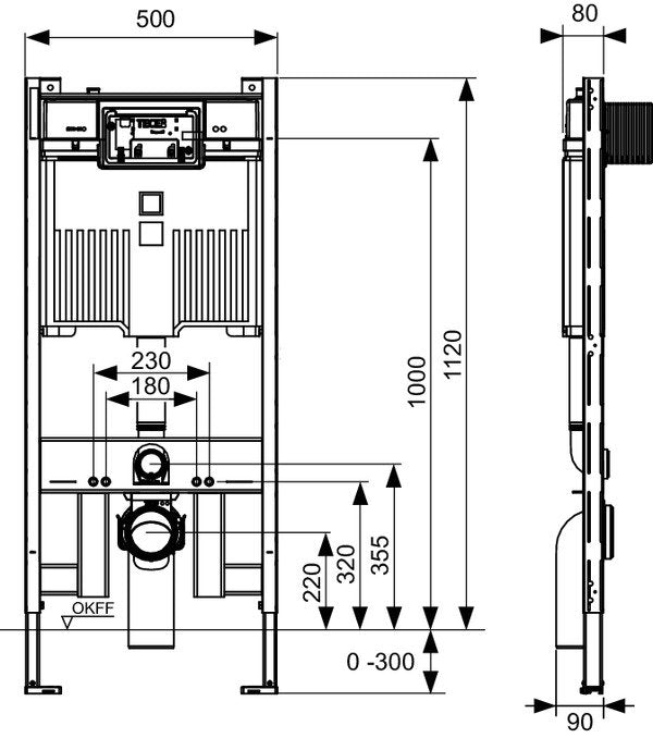 Tece TECEprofil modulo WC con cassetta Octa 8 cm altezza di, vista laterale del profilo e della forma - Tece Italia