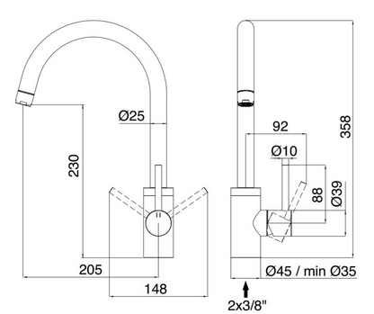 Treemme 40mm IT1332IS40ZZ miscelatore lavello cucina inox satinato