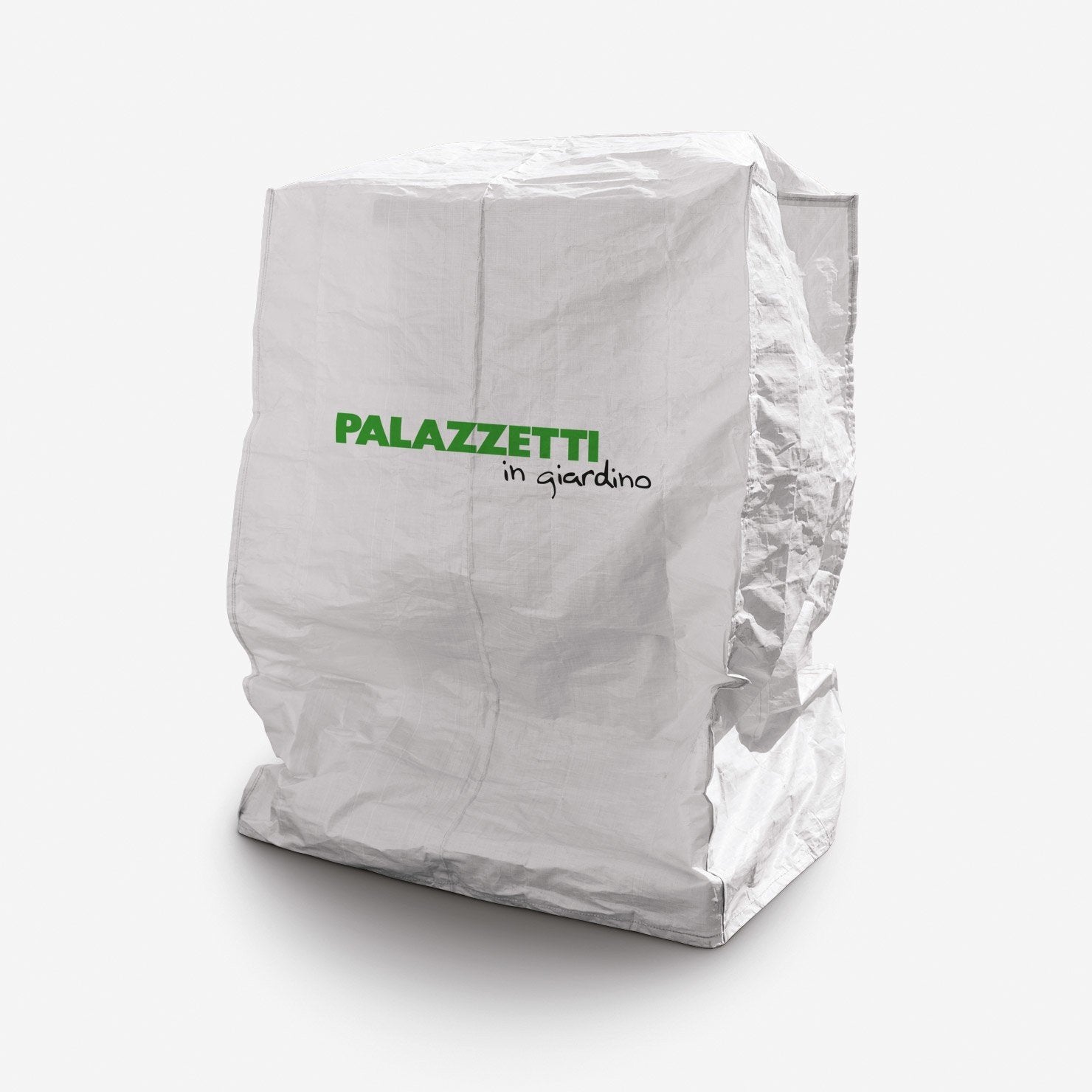 Palazzetti sacco protettivo barbecue 115X230X265 maxi bianco accesa in soggiorno, fiamma visibile attraverso il vetro