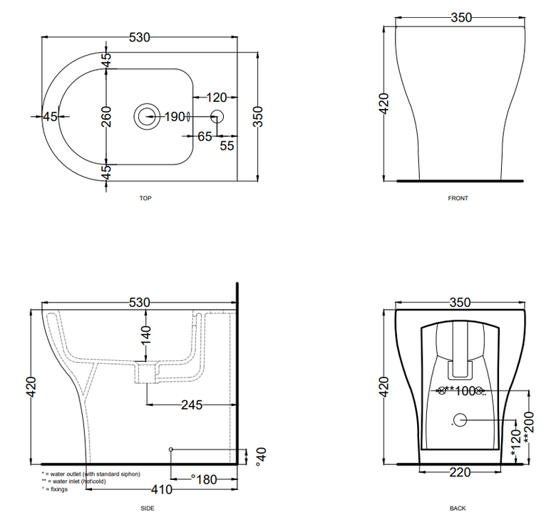 Cielo Enjoy Bidet Filo Muro A Pavimento 53x35 Monoforo, vista frontale su sfondo bianco