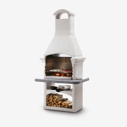 Palazzetti Salina 2 barbecue a carbonella per terrazza con Piano in Marmotech effetto granito grigio