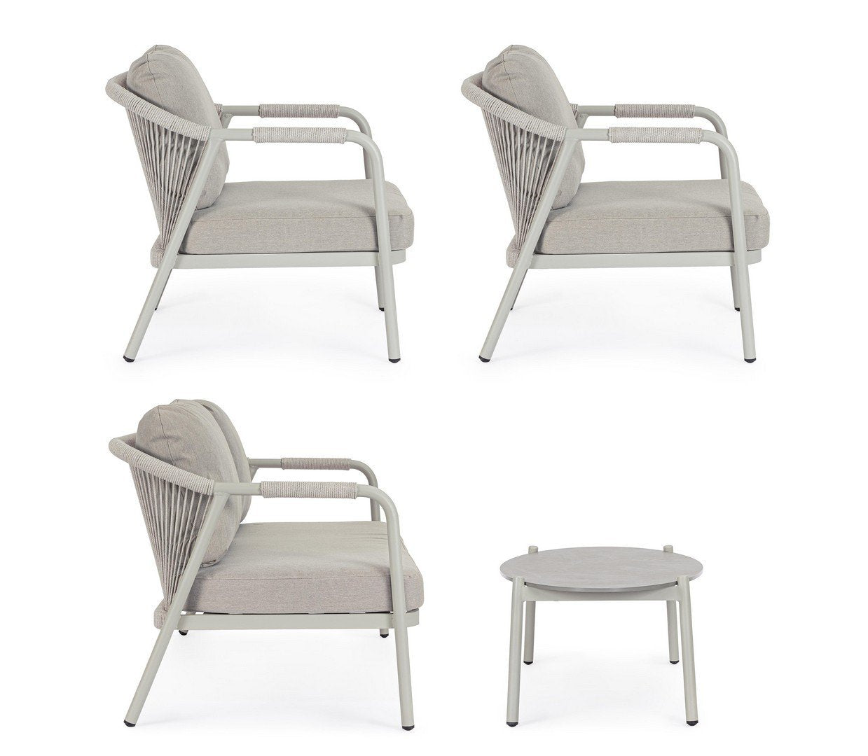 Andrea Bizzotto Mivaret salotto da giardino saturn ambientato in spazio living con arredi coordinati