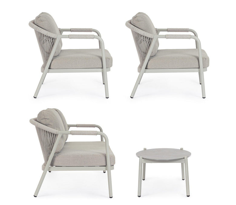 Andrea Bizzotto Mivaret salotto da giardino saturn ambientato in spazio living con arredi coordinati