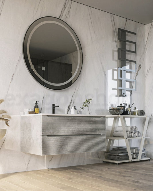 Mobile bagno grigio 100x45 San Marino con lavabo in con lavabo e rubinetteria, vista frontale su sfondo neutro - Exagonshop