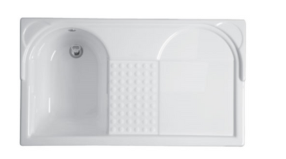 Colavene Duo mobile lavatoio 106x60 coprilavatrice con vasca sinistra e cesto portabiancheria bianco lucido