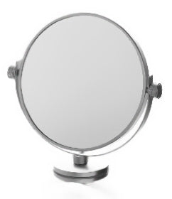 Bertocci Officina 01 Specchio Da Appoggio Diametro 30 H.35 ambientato in bagno moderno con specchio e accessori