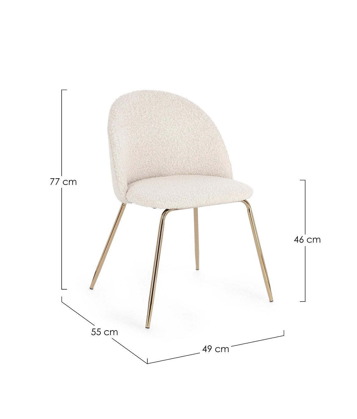 Andrea Bizzotto Tanya sedia effetto boucle avorio gambe oro ambientato in spazio living con arredi coordinati
