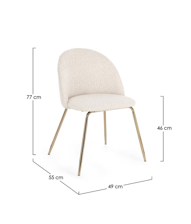 Andrea Bizzotto Tanya sedia effetto boucle avorio gambe oro ambientato in spazio living con arredi coordinati
