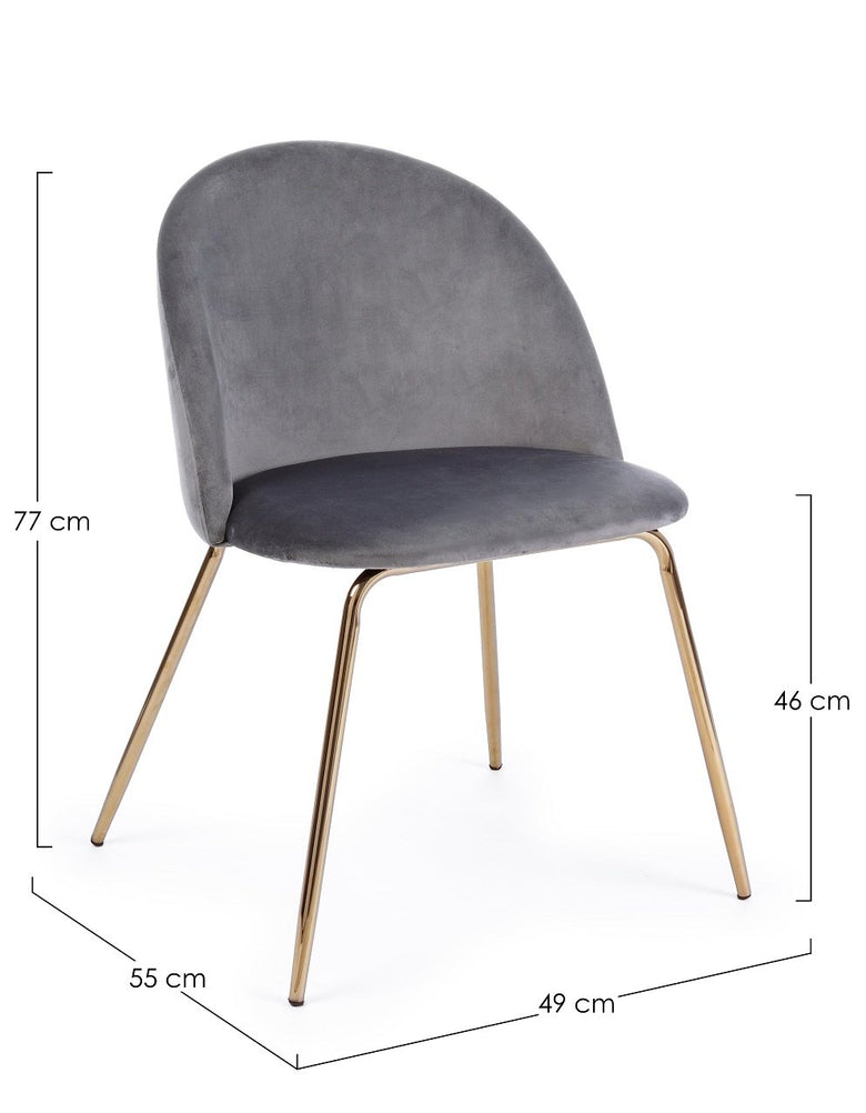 Andrea Bizzotto Tanya sedia effetto velluto grigio scuro ambientato in spazio living con arredi coordinati