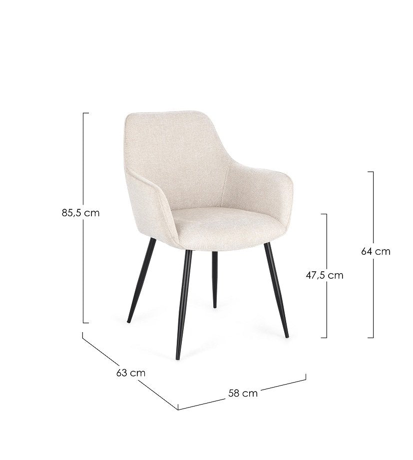 Andrea Bizzotto Cora sedia in tessuto beige e gambe nero ambientato in spazio living con arredi coordinati