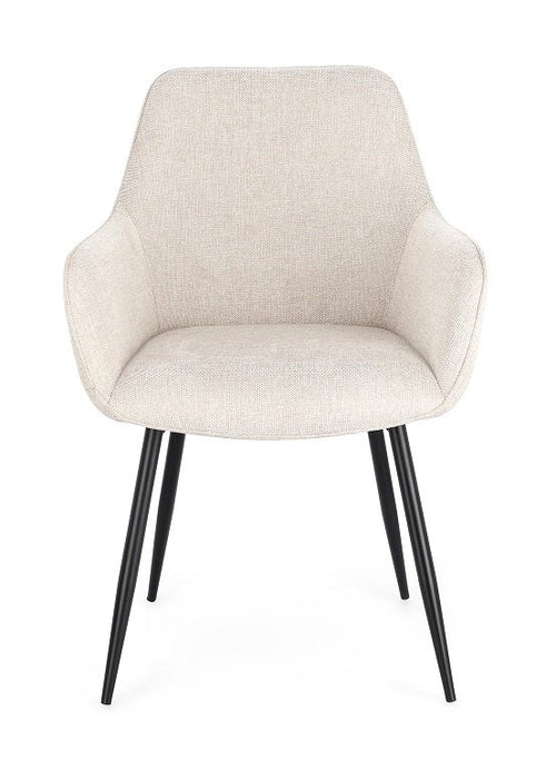 Andrea Bizzotto Cora sedia in tessuto beige e gambe nero, vista laterale della struttura e del profilo