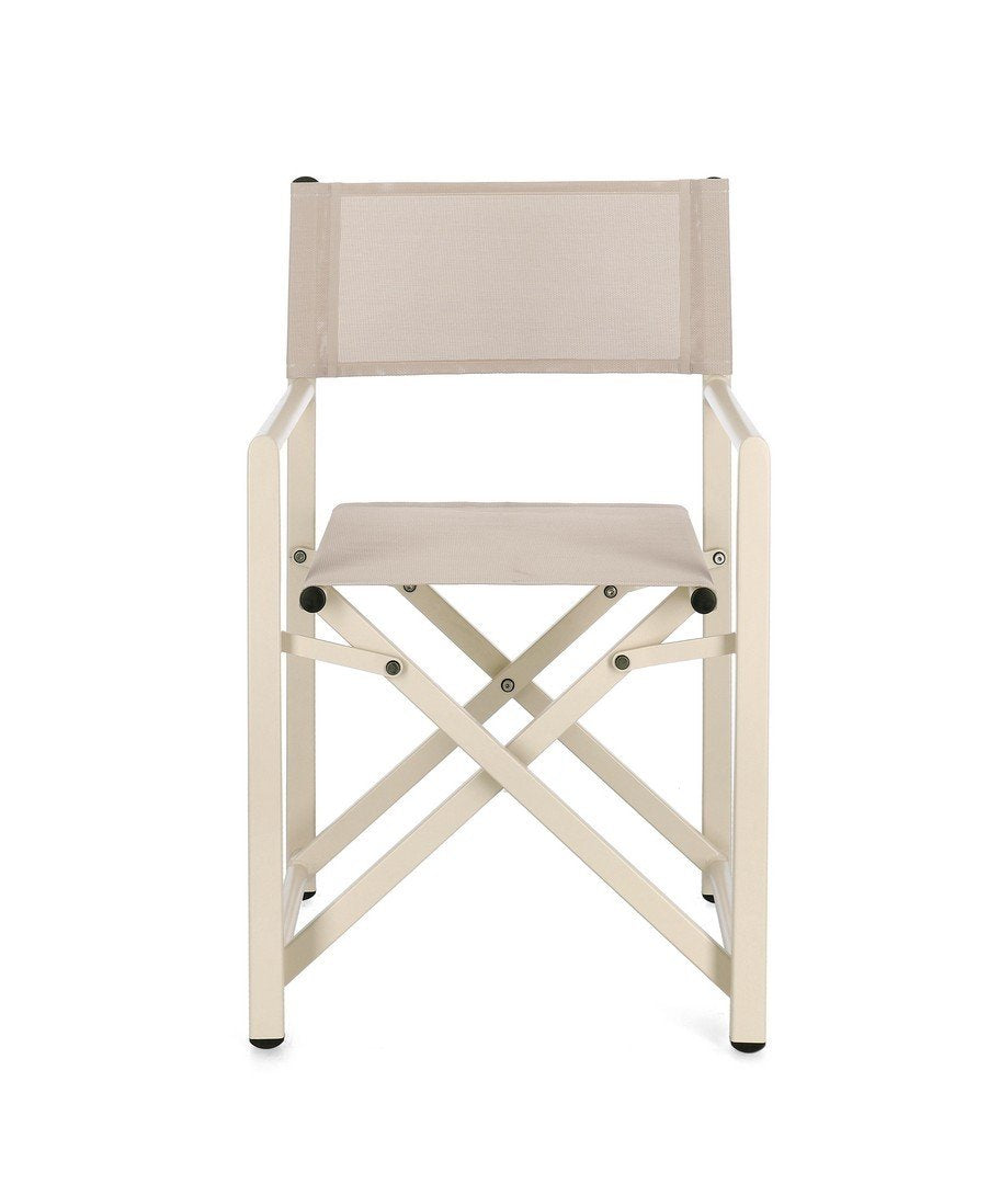 Andrea Bizzotto Taylor Sedia regista in alluminio whisper Beige ambientato in spazio living con arredi coordinati