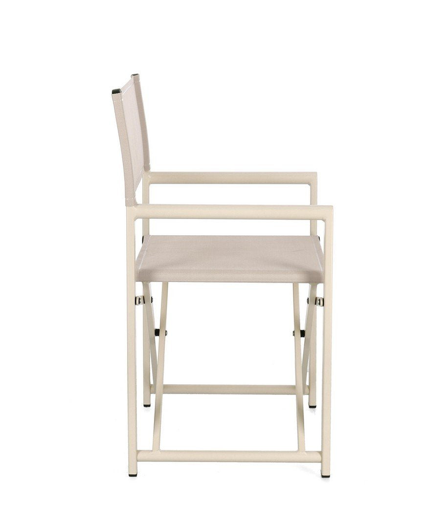 Andrea Bizzotto Taylor Sedia regista in alluminio whisper Beige ambientato in spazio living con arredi coordinati