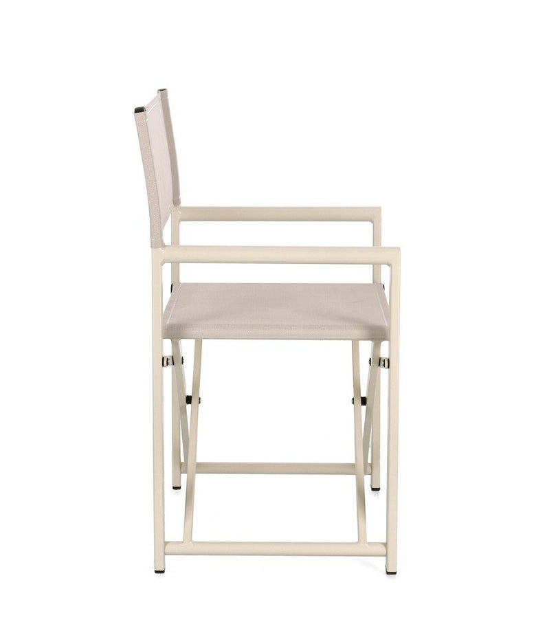Andrea Bizzotto Taylor Sedia regista in alluminio whisper Beige ambientato in spazio living con arredi coordinati
