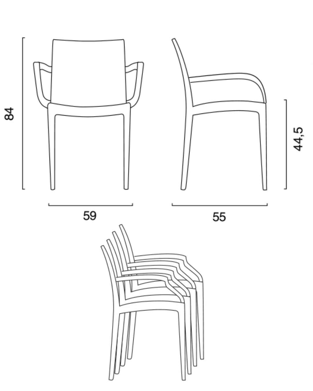 Sedia da esterno antracite effetto rattan con braccioli Grandsoleil Bistrot