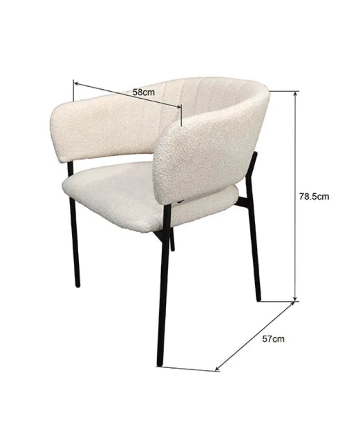 Sedia con braccioli in tessuto boucle imbottito bianco