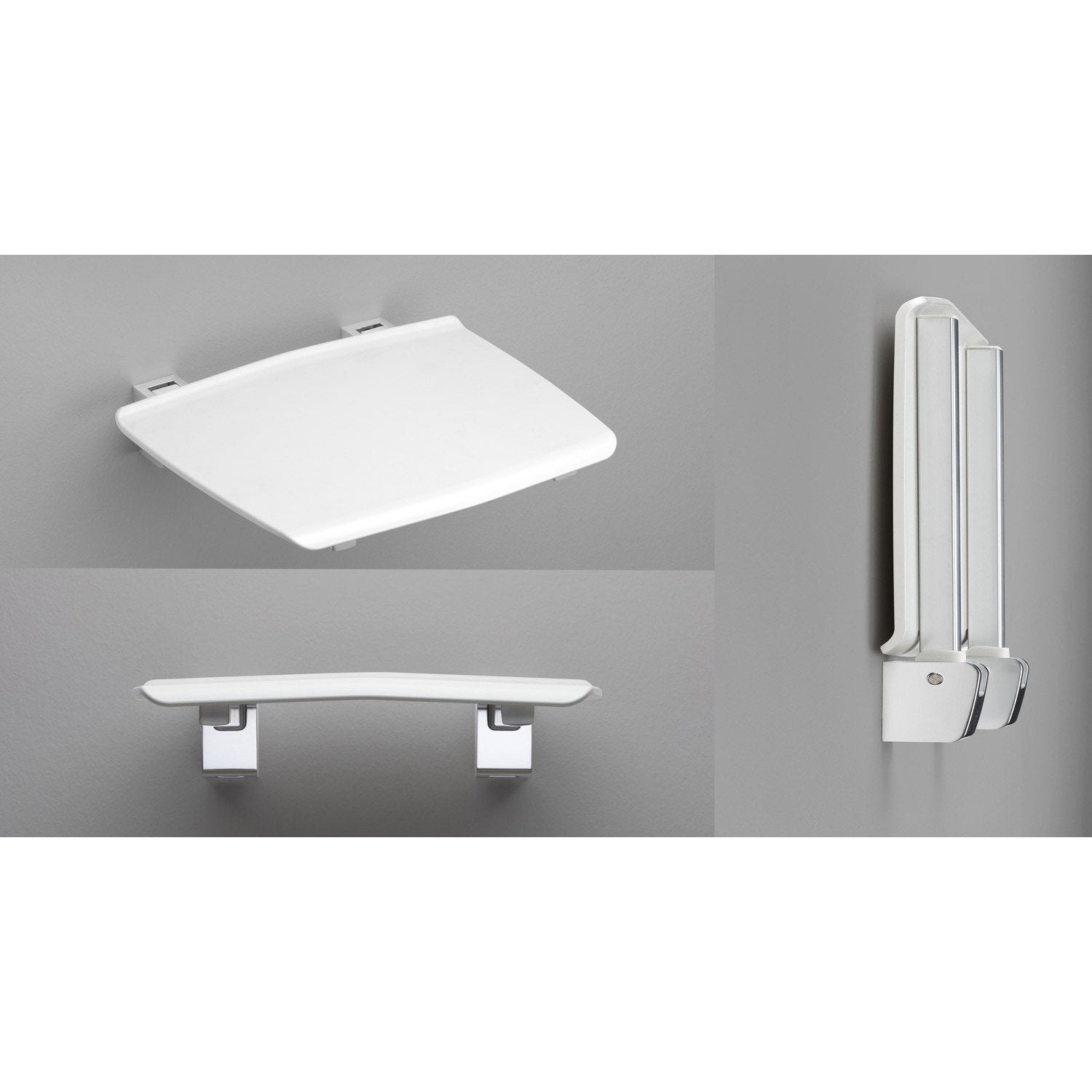 Koh-i-noor 5469KV sedile doccia ribaltabile 35x32 a muro in 00 Bianco, dettaglio dei profili e delle cerniere in...