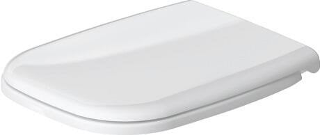Sedile wc normale con Cerniere Inox D-Code Duravit Bianco, vista frontale su sfondo bianco