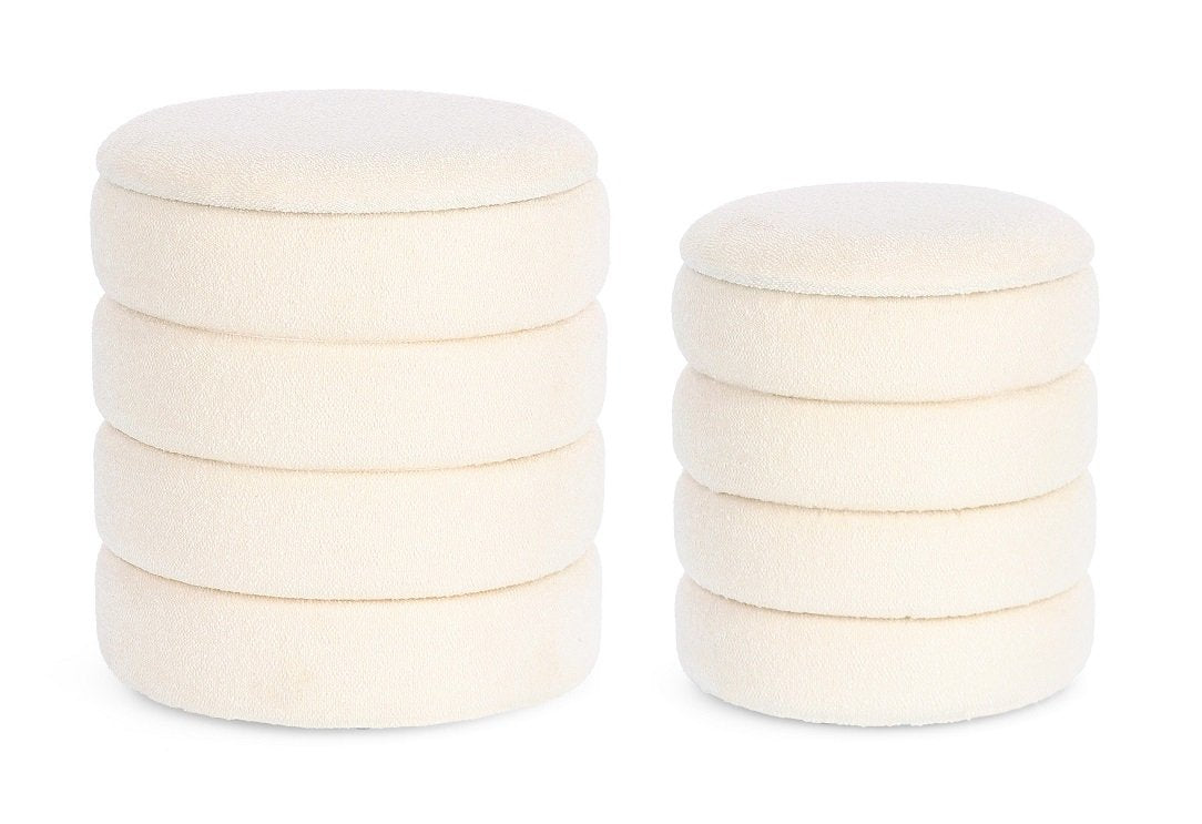 Andrea Bizzotto Katerina Set 2 Pouf Contenitore Boucle ambientato in spazio living con arredi coordinati