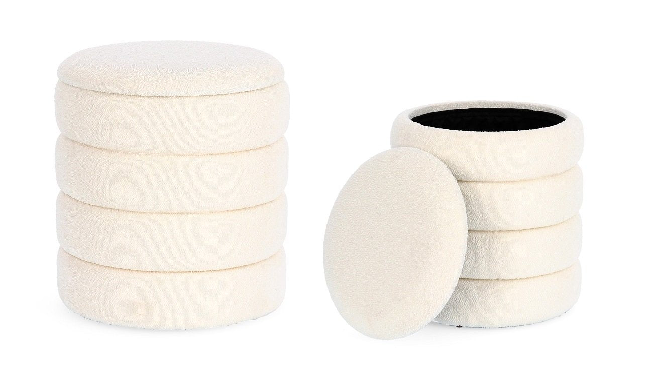 Andrea Bizzotto Katerina Set 2 Pouf Contenitore Boucle, vista laterale della struttura e del profilo