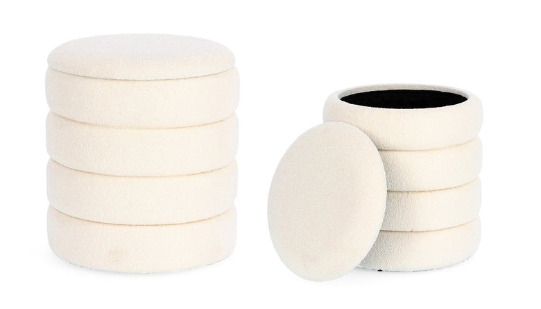 Andrea Bizzotto Katerina Set 2 Pouf Contenitore Boucle, vista laterale della struttura e del profilo