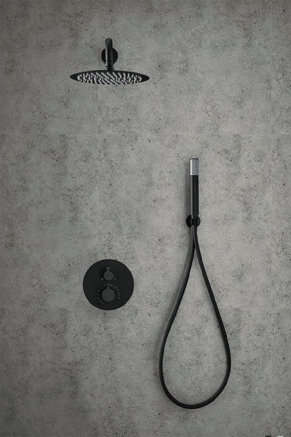 Set doccia termostatico da incasso con soffione 25 cm doccetta e flessibile nero opaco Melin