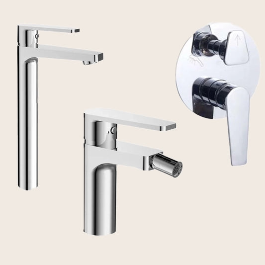 Set miscelatori lavabo alto bidet e doccia 2 vie con parte incasso Cromo Bridge