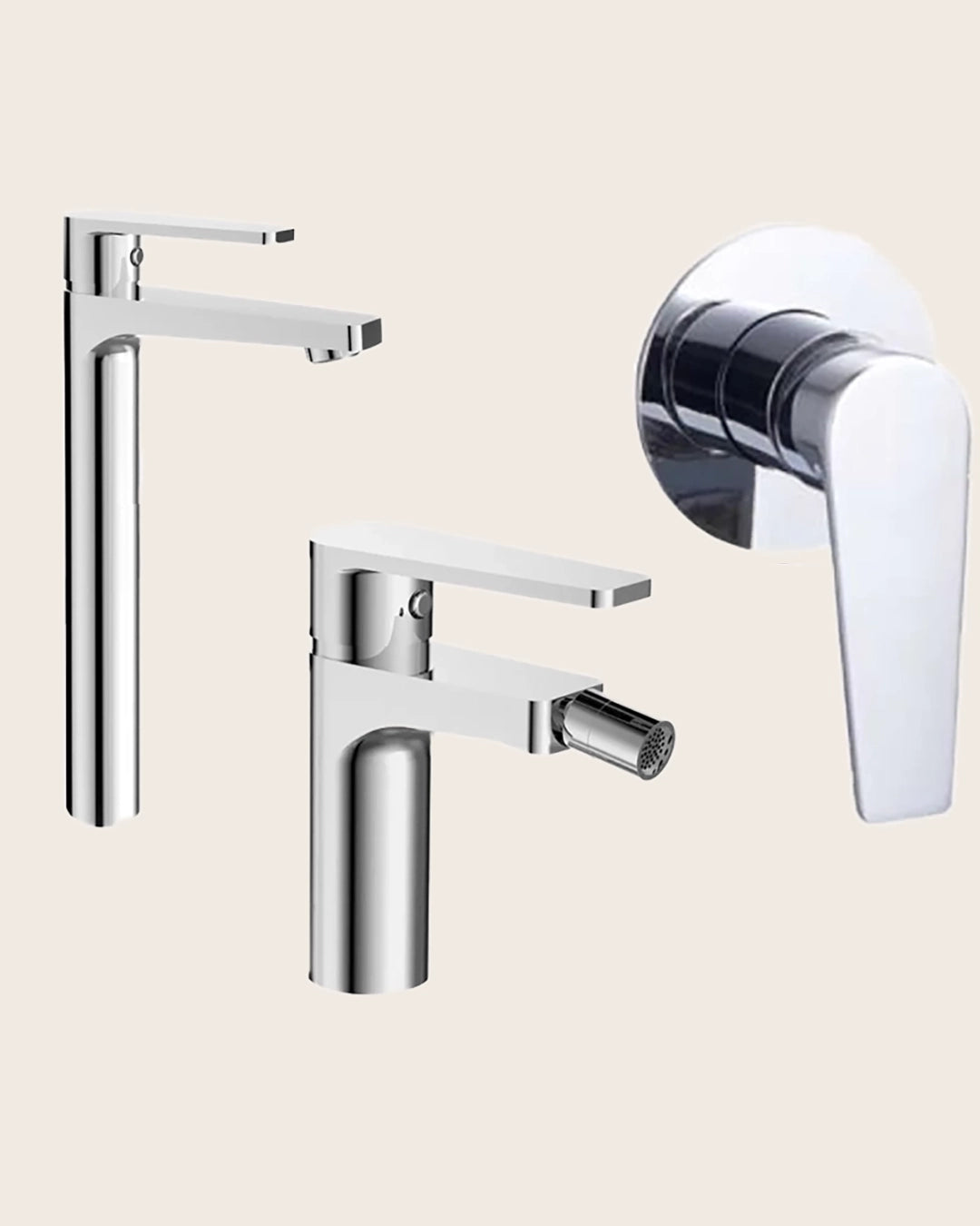 Set miscelatori lavabo alto bidet e doccia 1 via con parte incasso Cromo Bridge
