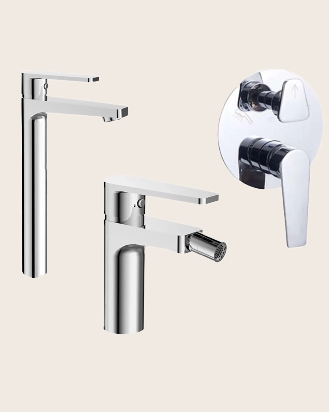 Set miscelatori lavabo alto bidet e doccia 2 vie con parte incasso Cromo Bridge