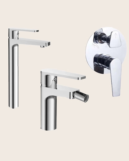 Set miscelatori lavabo alto bidet e doccia 2 vie con parte incasso Cromo Bridge