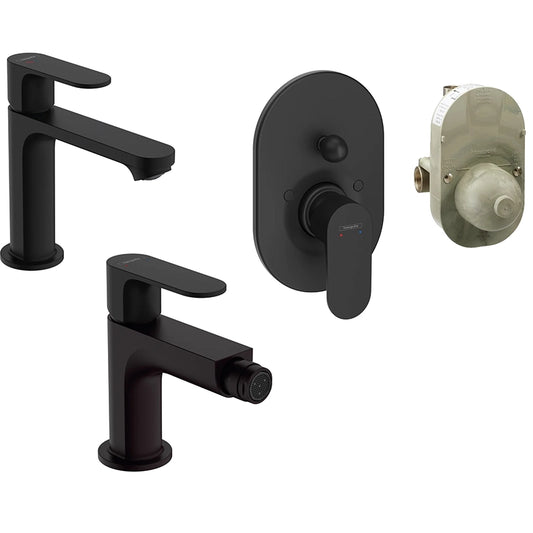 Hansgrohe Rebris S Set Miscelatori Lavabo Coolstart Bidet con scarico e Doccia 2 Vie e Parte Incasso Nero Opaco