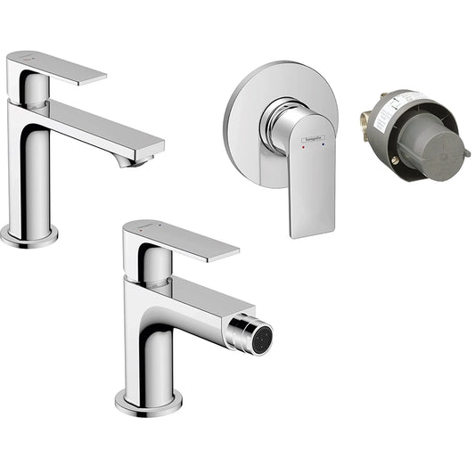 Hansgrohe Rebris E Set miscelatori lavabo e bidet con scarico e doccia 1 via con parte incasso cromo