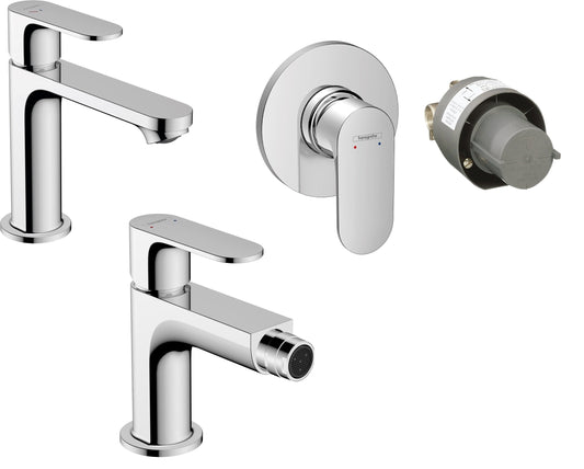 Hansgrohe Rebris S Set miscelatori lavabo coolstart bidet con scarico e doccia 1 via e parte incasso cromo 72519000+72210000+72648000