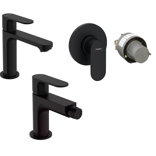 Hansgrohe Rebris S Set Miscelatori Lavabo Coolstart Bidet con Scarico e Doccia 1 via e Parte Incasso Nero Opaco
