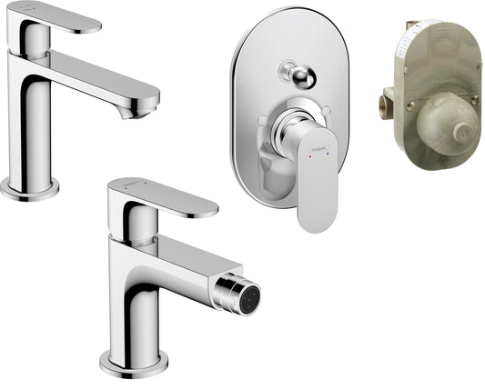 Hansgrohe Rebris S Set Miscelatori Lavabo Coolstart Bidet con scarico e Doccia 2 vie con Parte Incasso Cromo 72519000+72210000+72448000