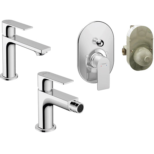 Hansgrohe Rebris E Set miscelatori lavabo e bidet con scarico e doccia 2 vie con parte incasso cromo